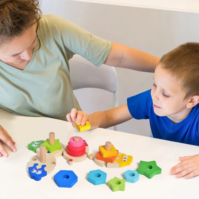 Montessori Wood Stacking Blocks, Learn & Sort Colors
