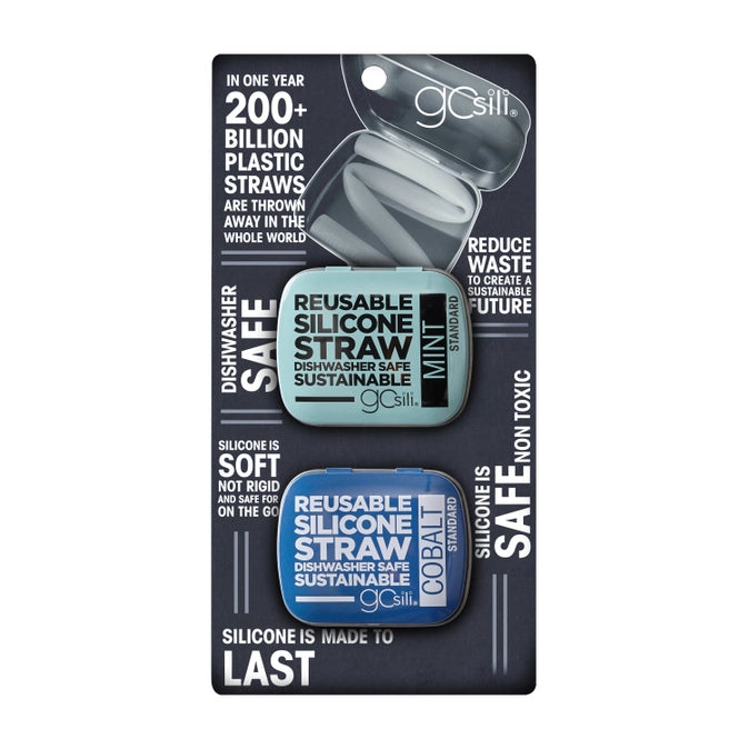 Reusable Silicone Straw + Case 2pk (Cobalt/Mint)