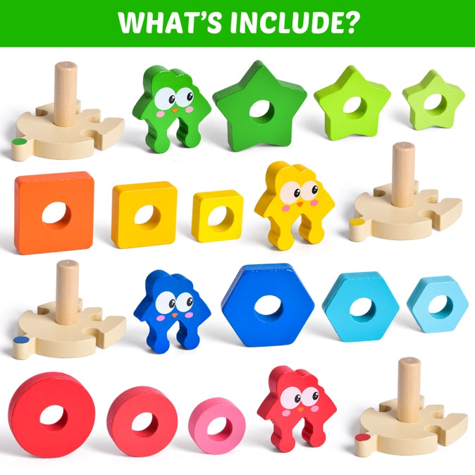 Montessori Wood Stacking Blocks, Learn & Sort Colors