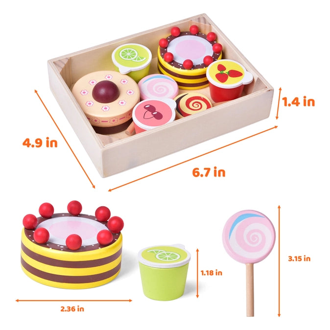 8 Pcs Wooden Dessert Play Set For Kids Kitchen