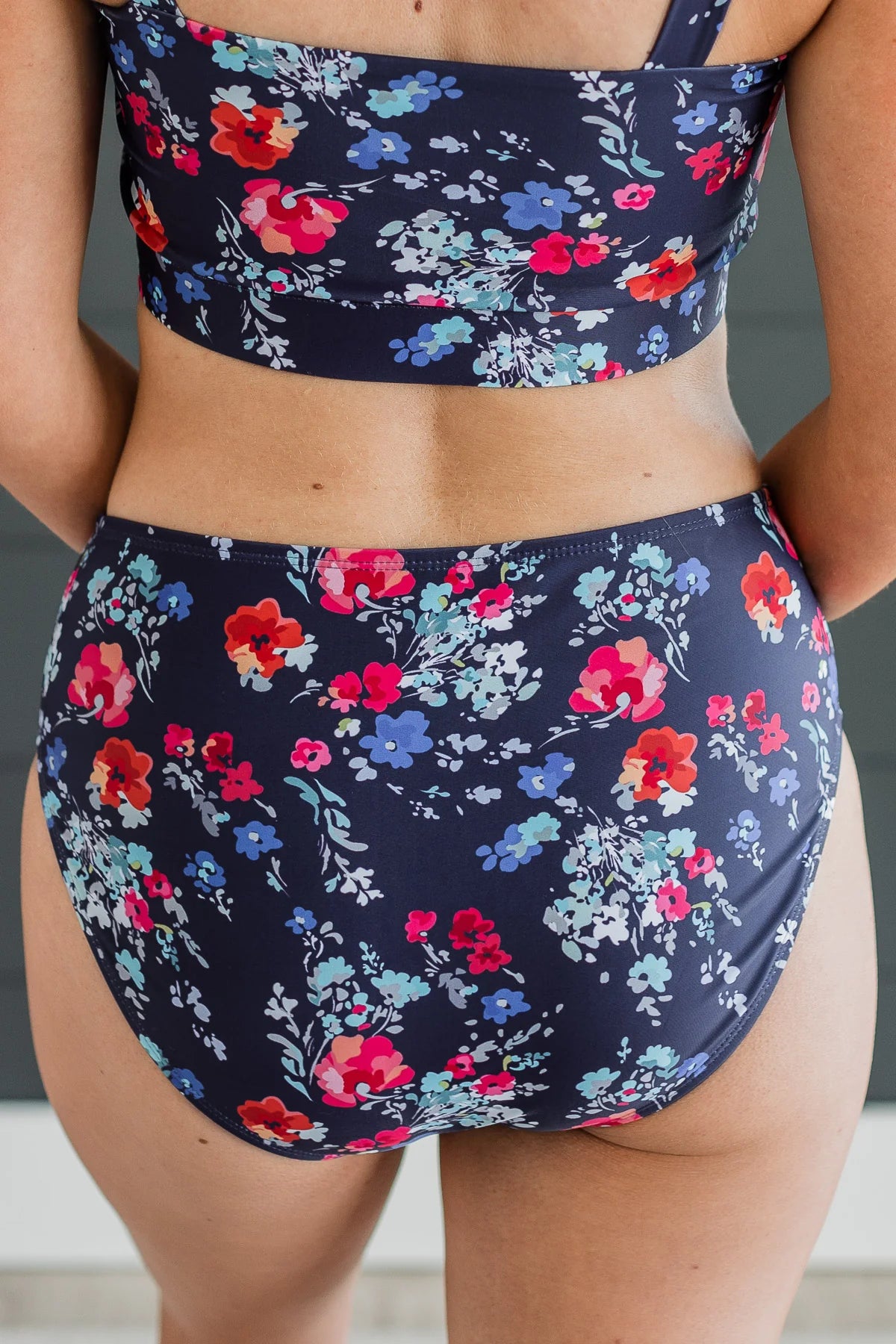 Bask In The Sun Floral Swim Bottoms- Navy