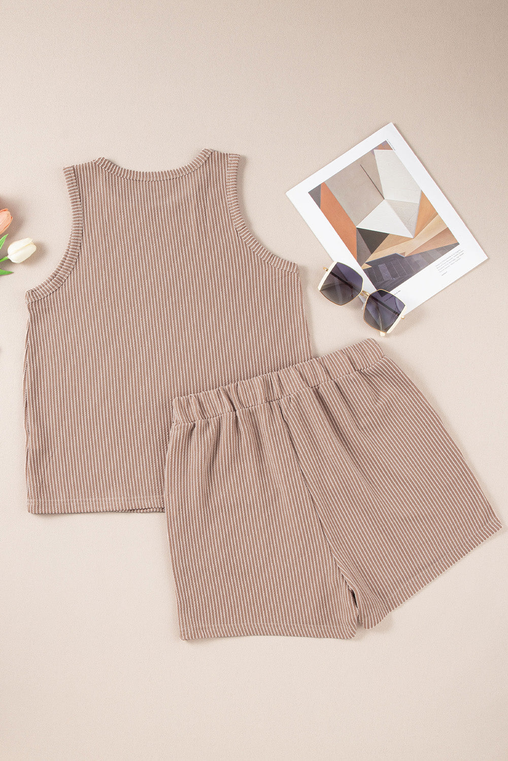 Textured Round Neck Tank and Shorts Set