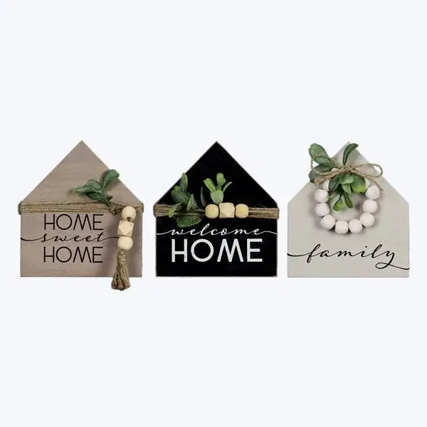 Wood Rustic Modern House Block Signs with Beads & Wreath